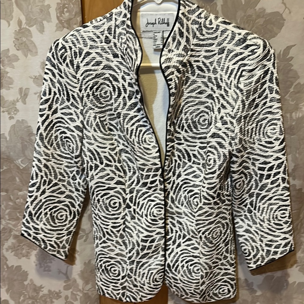 Joseph Ribkoff Black and White Blazer with Bold Pattern